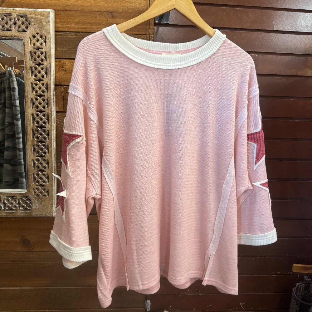 Pink + Red Starry Ribbed Shirt